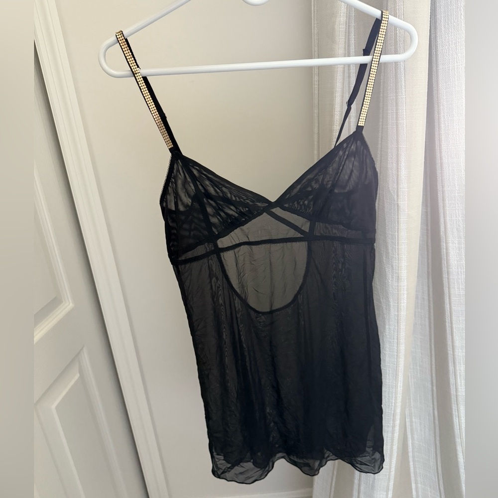 Vintage Victoria’s Secret Black Sheer baby doll slip with Embellished Straps